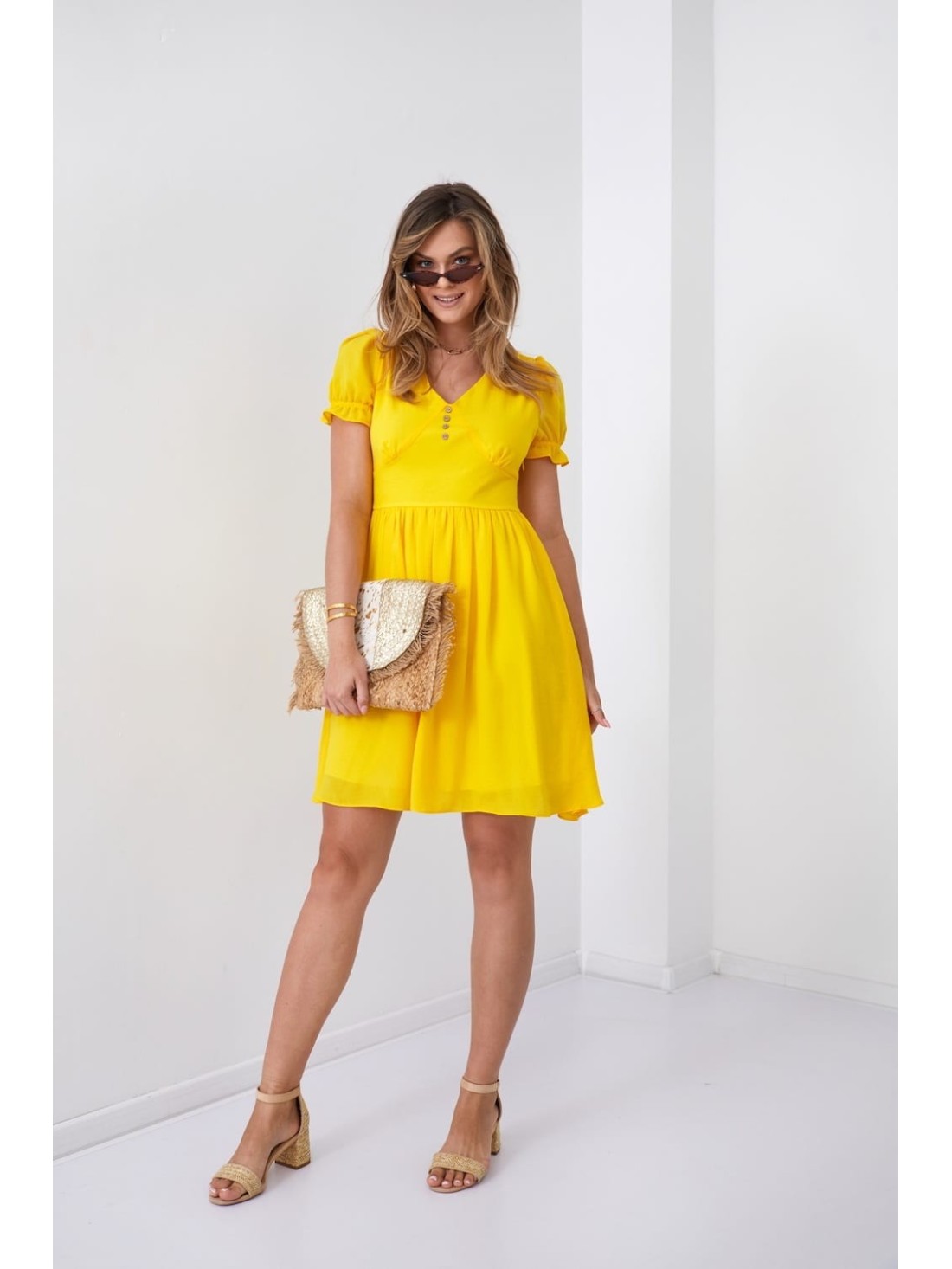 Smooth dress with short sleeves, yellow 3046 - Online store - Boutique